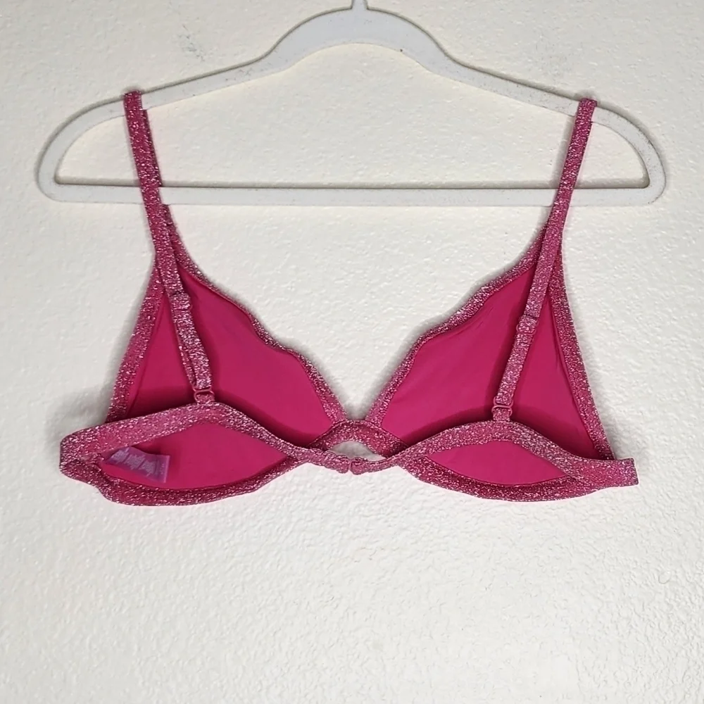 Skims Pink Glitter Triangle Bikini Top 2X